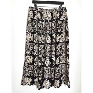Vintage 90s Rayon Crinkle Button Front Maxi Skirt 1X Boho Elastic Waist